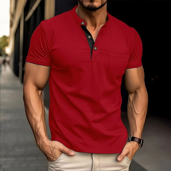 WAVSUF Lapel Polo Shirt for Mens Soft Pique Polos Stand-Up Collar T-Shirt Wine Size L