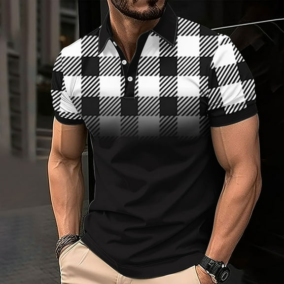 WAVSUF Lapel Polo Shirt for Mens Soft Pique Polos T-Shirt Black Size L