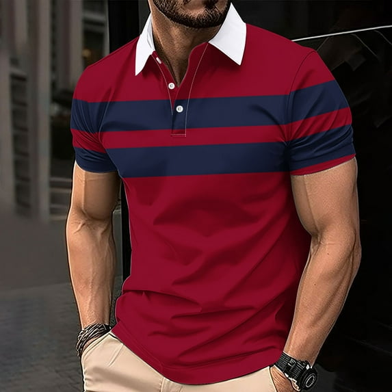 WAVSUF Lapel polo Shirt for Mens Soft Pique Polos T-Shirt Red Size S