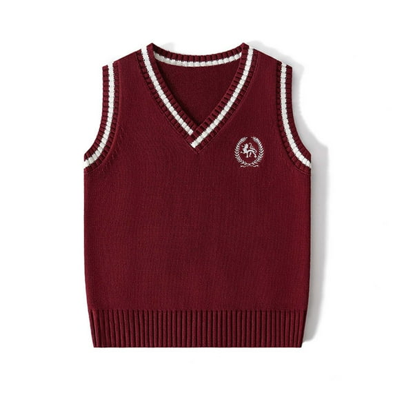WAVSUF Little Girls Winter Sweater Jacket Plush Vest Printed V-neck V-neck Knitted Waistcoat Wine Size 11-12Years