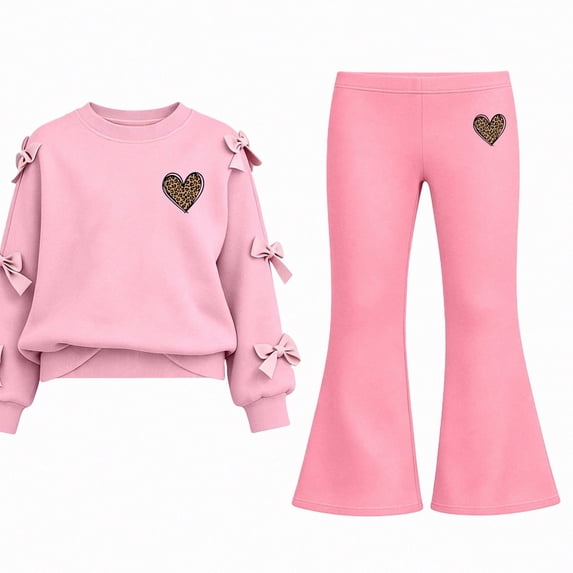 WAVSUF Long Sleeve Sets for Girls 2 Piece Crew Neck Sweatshirt and Flare Leg Pants Fall Daily Casual Clothes 13