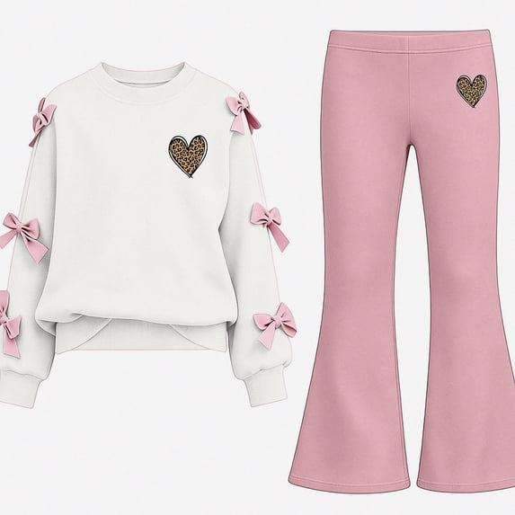 WAVSUF Long Sleeve Sets for Girls 2 Piece Crew Neck Sweatshirt and Flare Leg Pants Fall Daily Casual Clothes 5