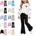 thumbnail image 1 of WAVSUF Long Sleeve Sets for Girls 2 Piece Crew Neck Sweatshirt and Flare Leg Pants Fall Daily Casual Clothes 5, 1 of 8