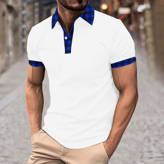 WAVSUF Men Lapel polo Shirt Soft Pique Polos for Mens Button T-Shirt White Size M