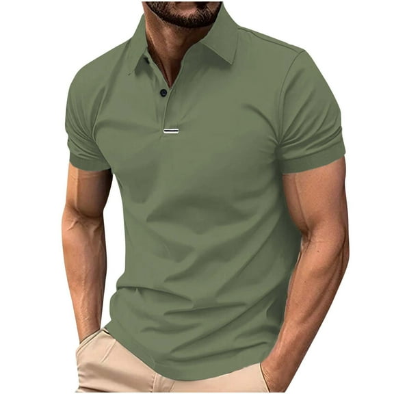 WAVSUF Men Lapel polo Shirt Soft Pique Polos for Mens Fashionable T-Shirt Green Size S