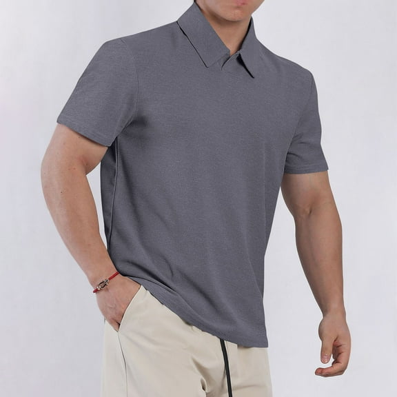 WAVSUF Men Lapel polo Shirt Soft Pique Polos for Mens T-Shirt Dark Gray Size M
