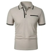 WAVSUF Men Lapel polo Shirt Soft Pique Polos for Mens T-Shirt Gray Size S