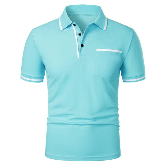 WAVSUF Men Lapel polo Shirt Soft Pique Polos for Mens T-Shirt Light Blue Size M