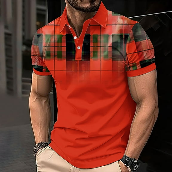 WAVSUF Men Lapel polo Shirt Soft Pique Polos for Mens T-Shirt Orange Size 2XL