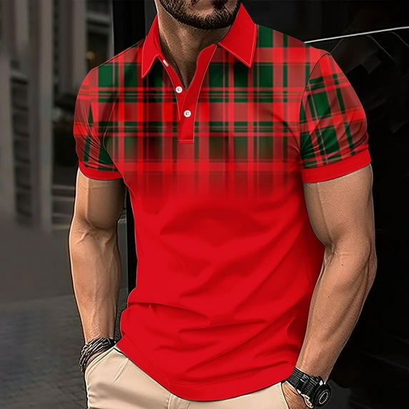 WAVSUF Men Lapel polo Shirt Soft Pique Polos for Mens T-Shirt Red Size 3XL
