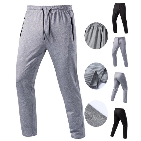 WAVSUF Men's Active Pants Adjustable Drawstring with Pockets Loose Fit Fall Athletic Work Pants Gray L