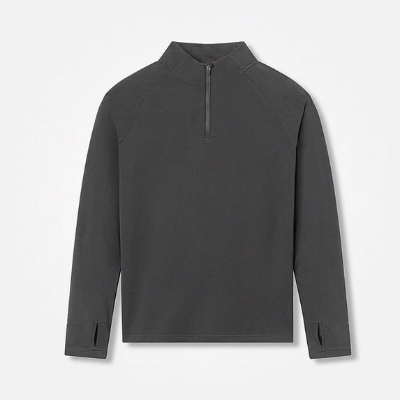 WAVSUF Men's Active Tee Stand Collar Long Sleeve Zip Front Fall Outdoor Sports Top Gray L