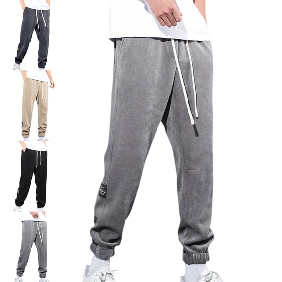 WAVSUF Men's Athletic Fleece Joggers, Elastic Waist with Pockets Straight Leg Warm Winter Daily Comfort Trousers Size M-5XL