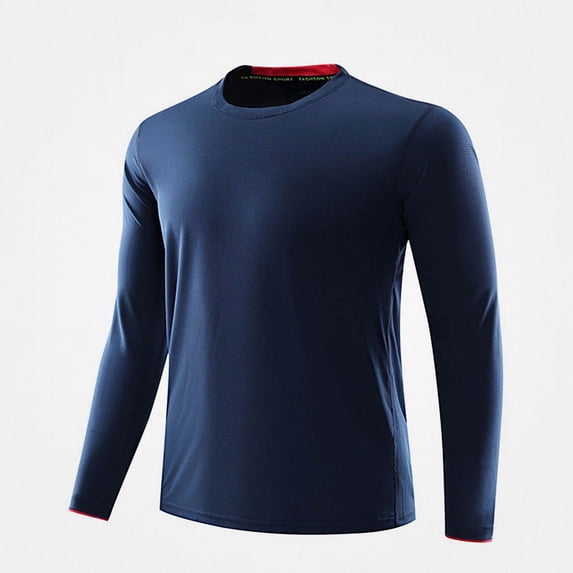 WAVSUF Men's Athletic Tee Long Sleeve Round Neck Breathable Fall Breathable Sports Top XL