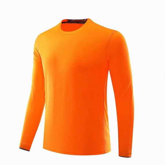 WAVSUF Men's Athletic Tee Round Neck Breathable Long Sleeve Fall Breathable Sports Top 4XL