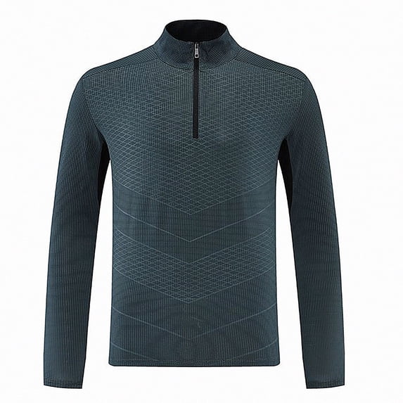 WAVSUF Men's Athletic Top Long Sleeve Zip Front Stand Collar Fall Sports Outdoor Tee Gray XL