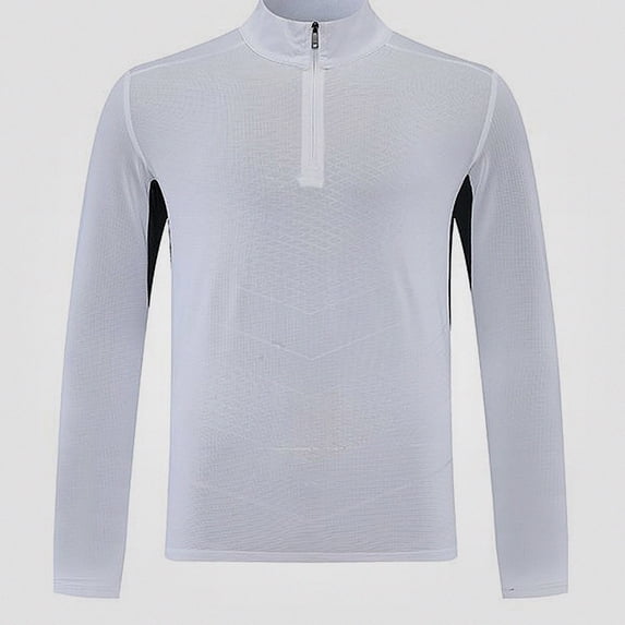 WAVSUF Men's Athletic Top Stand Collar Long Sleeve Zip Front Fall Sports Outdoor Tee White M