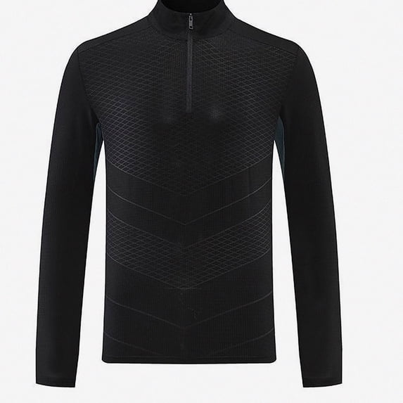 WAVSUF Men's Athletic Top Stand Collar Zip Front Long Sleeve Fall Sports Outdoor Tee Black 2XL