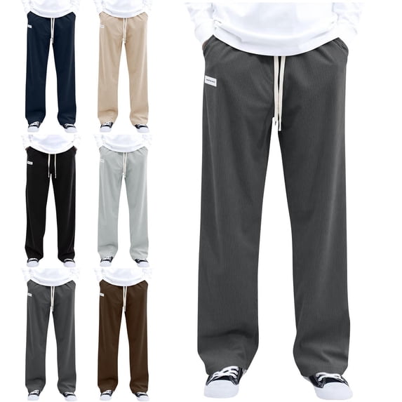 WAVSUF Men's Corduroy Pants, Straight Leg Side Pockets Elastic Waist Winter Casual Comfort Pants Size M-3XL
