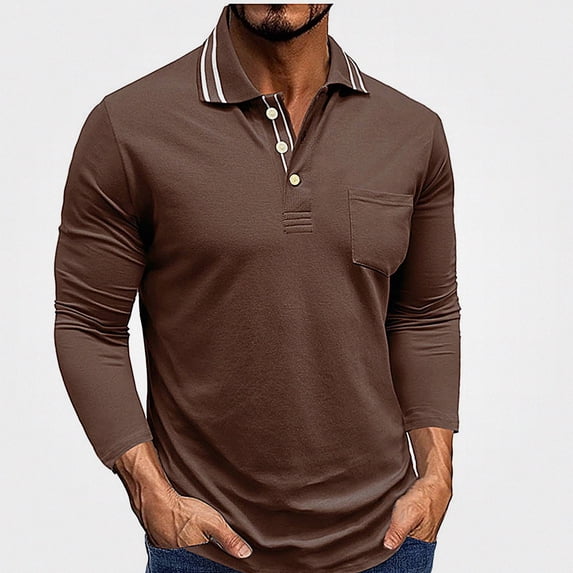 WAVSUF Men's Cotton Shirt Long Sleeve Skinny Fit Collar Neck Fall Office Basic Top 2XL