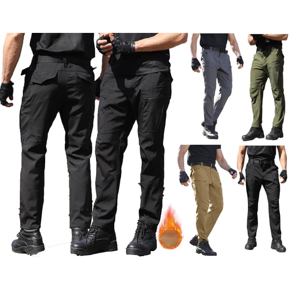 WAVSUF Men's Fleece Cargo Pants, Elastic Waist Multi Pockets Quick Dry Warm Outdoor Hiking Trousers Size S-4XL