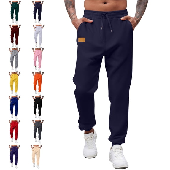WAVSUF Men's Jogger Pants, Loose Fit Side Pockets Adjustable Drawstring Fall Active Workout Pants Size XS-3XL