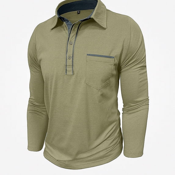 WAVSUF Men's Knitted Cotton Tee Loose Fit Turn Down Collar Long Sleeve Fall Casual Daily Shirts M