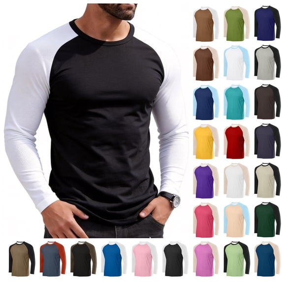 WAVSUF Men's Raglan T-Shirt Breathable Long Sleeve Round Neck Fall Sports Breathable Tee Red Size S-3XL