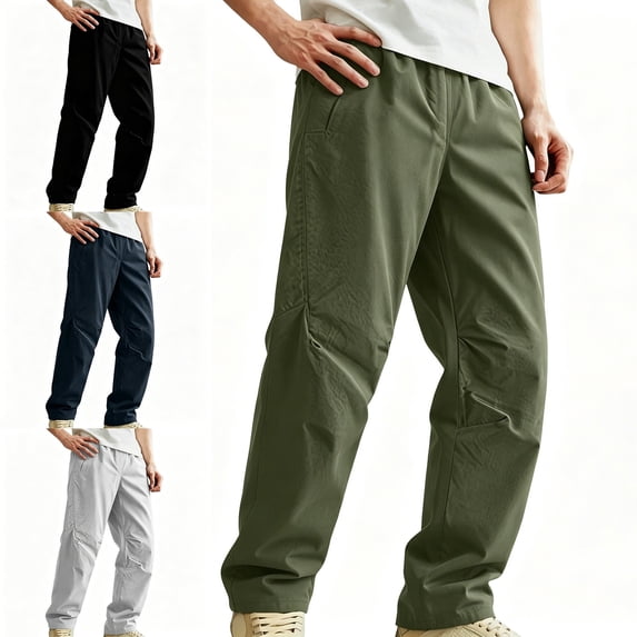 WAVSUF Men's Softshell Pants Loose Fit with Pockets Elastic Waist Fall Running Outdoor Pants Green L