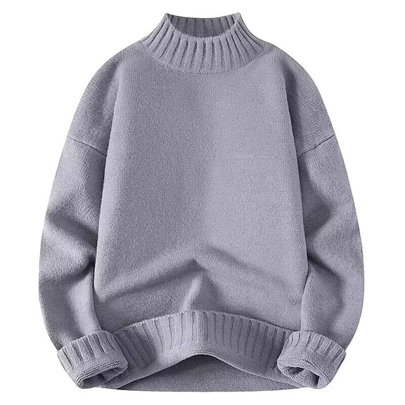 WAVSUF Men's Winter Sweater Leisure Fitting Sweaters Long Sleeves Crew Neck Sweatshirt Top Gray Size S