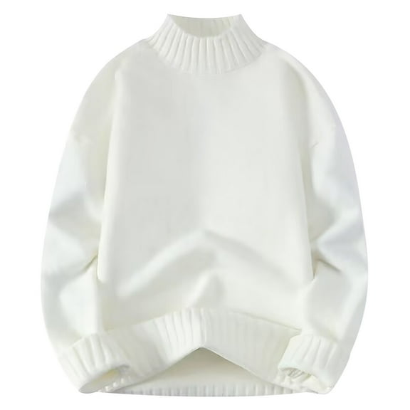 WAVSUF Men's Winter Sweater Leisure Fitting Sweaters Long Sleeves Crew Neck Sweatshirt Top White Size S