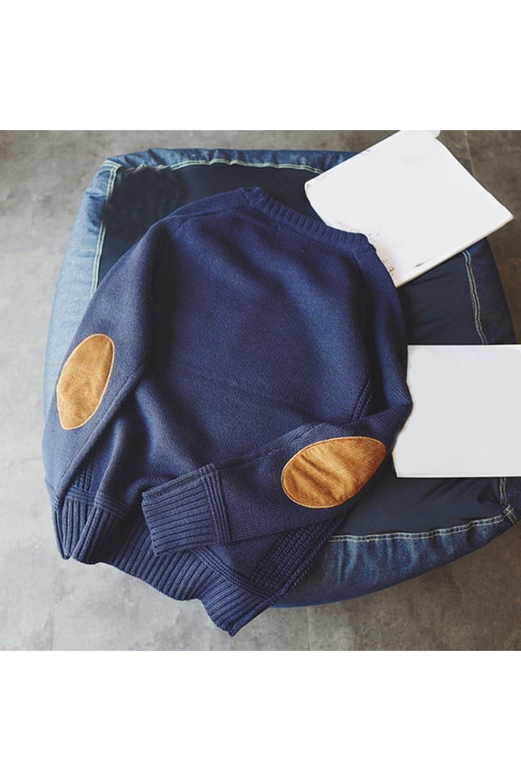 Men's Winter Sweater Leisure Fitting Sweaters Long Sleeves Solid Color Crew Neck Sweatshirt Top Dark Blue Size 5XL