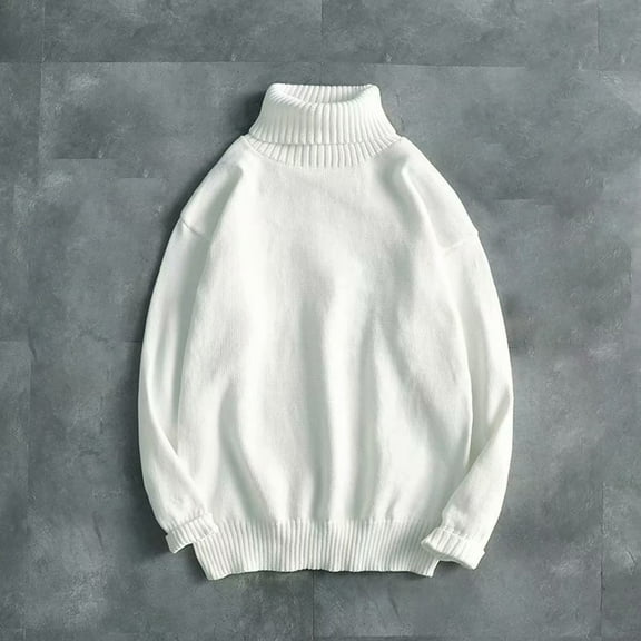 WAVSUF Men's Winter Sweater Leisure Fitting Sweaters Long Sleeves Solid Color High Neck Crew Neck Sweatshirt Top White Size 2XL