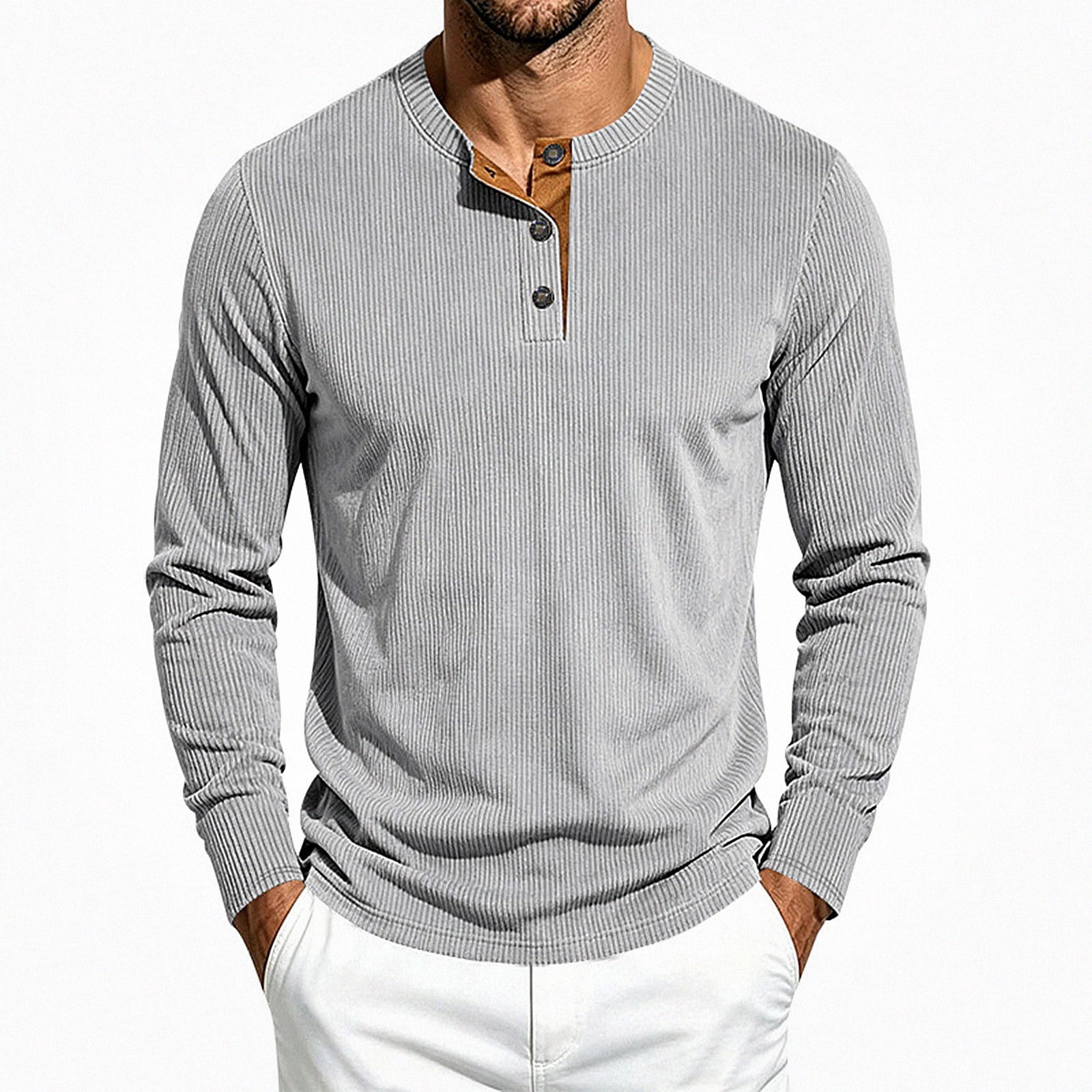 Store Sign Flashcard WAVSUF Mens Henley Long Sleeve Shirt Button Down Loose Fit Soft Comfort ...