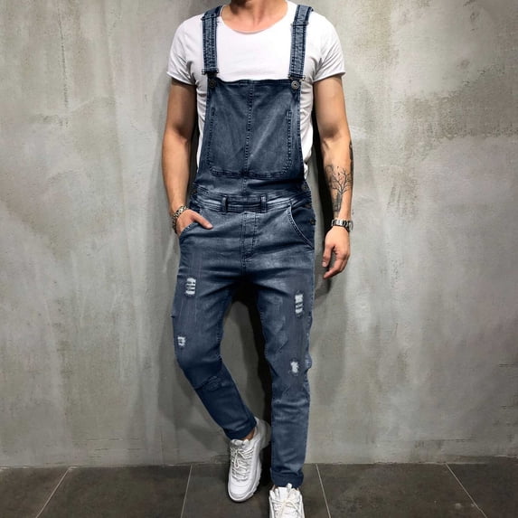 WAVSUF Multiple Pockets Cargo Pant for Mens Denim Overalls Pants Work Multiple Pockets Cargo Pant Blue Size M