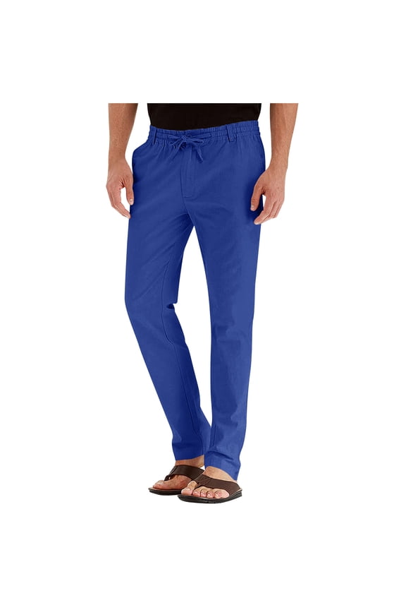 Multiple Pockets Cargo Pant for Mens Regular Fit Long Pants Casual Tight Loose Business Cotton Drawstring Elasticity Pants Dark Blue Size S