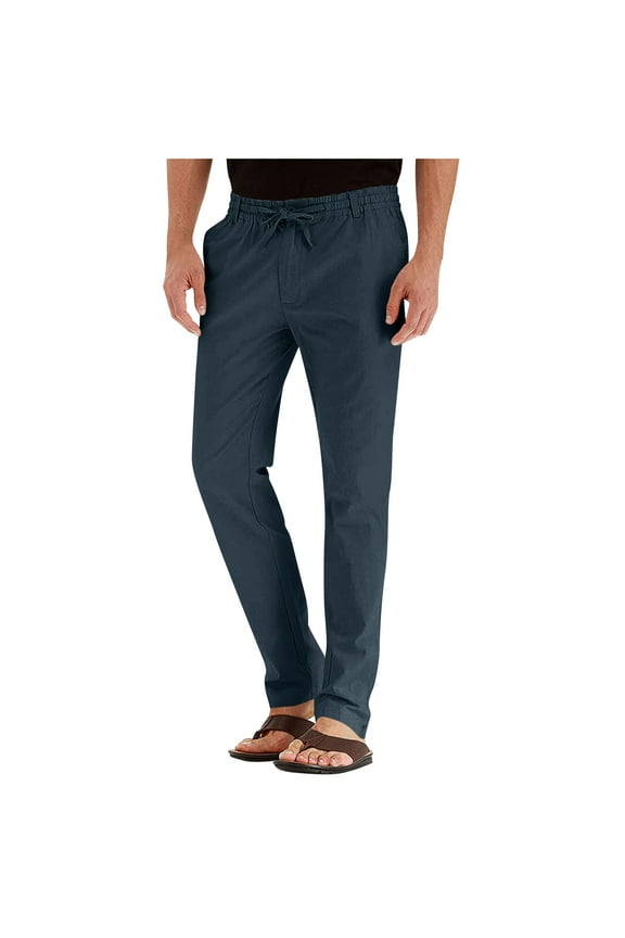 Multiple Pockets Cargo Pant for Mens Regular Fit Long Pants Casual Tight Loose Business Cotton Drawstring Elasticity Pants Navy Size 2XL