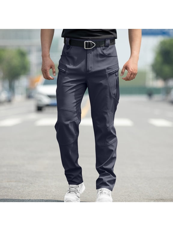 Multiple Pockets Cargo Pant for Mens Regular Fit Long Pants New Elasticity Loose Suit Pants Navy Size S