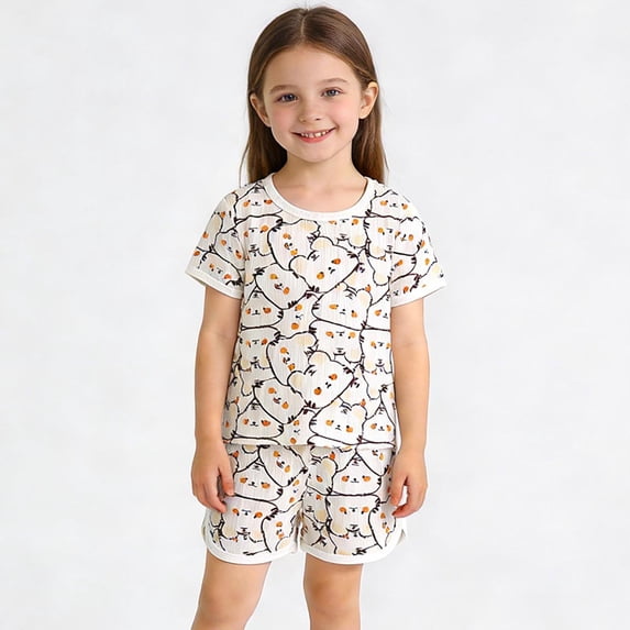 WAVSUF Outfit Sets for Kids Girls 2 Piece Short Sleeve T-Shirt and Soft Shorts 2 Piece Breathable Comfort Summer Fashionable Home Clothes White Size 2-4