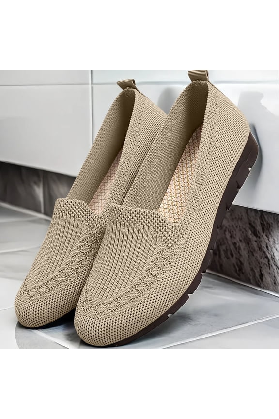 Platform Loafers for Ladies, Round Toe Braided Leather Slip On Comfortable Working Shoes Khaki 8.5