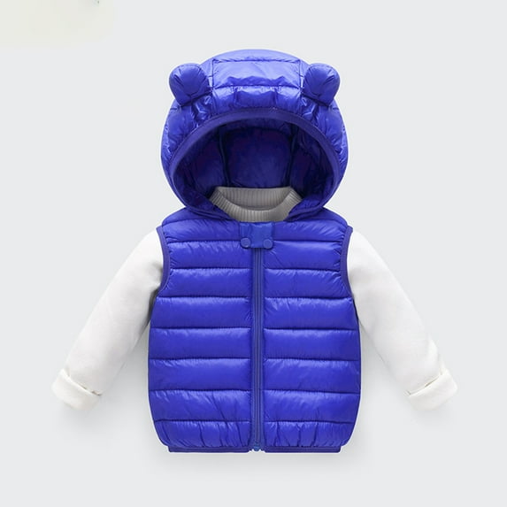 WAVSUF Plush Down Vest for Children's Girls Winter Jacket Vest Fashionable Cotton Solid Color Waistcoat Blue Size 6 Months