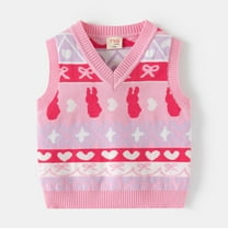 WAVSUF Plush Sweater Vest Kids Girls Winter Jacket Vest New Bow-knot V-neck Cotton V-neck Knitted Waistcoat Pink Size 5 Years