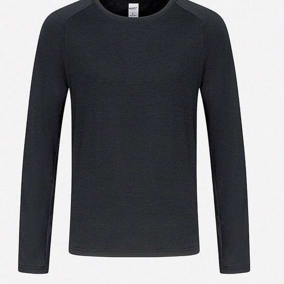 WAVSUF Raglan Tee for Men's Long Sleeve Skinny Fit Round Neck Fall Sports Comfort Top Black L