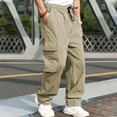 thumbnail image 1 of WAVSUF Regular Fit Cargo Pants for Men's Multiple Pockets Long Pants Tight Drawstring Elasticity Pants Khaki Size 2XL, 1 of 6