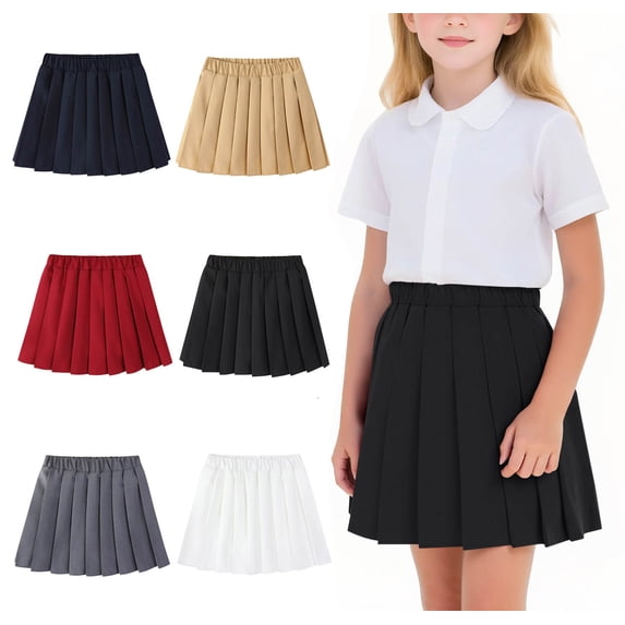 WAVSUF School Uniform Pleated Skirt for Girls High Waist with Lining Lightweight Casual Summer Breathable Skirt Black Size 12-13