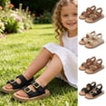 thumbnail image 1 of WAVSUF Slide Flat Sandals for Girls Open Toe Anti Slip Metal Accent Summer Lightweight Soft Shoes Beige Size 7 Little Girls, 1 of 9