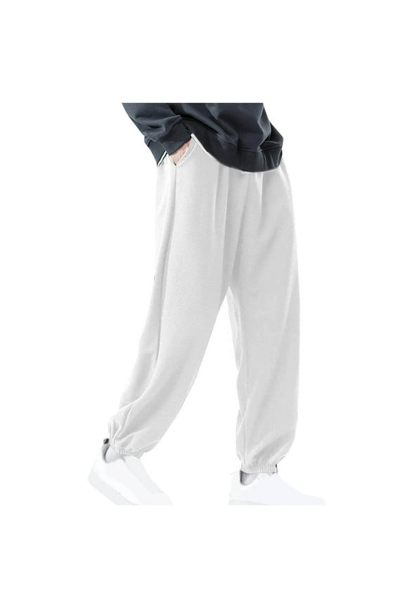Joggers for Men White Drawstring Sweatpants Pockets for Mens Casual Tight Long Pants White Size 4XL