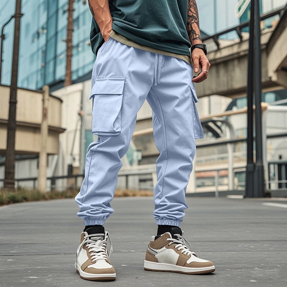 Wavsuf Mens Sweatpants Lightweight Jogger for Men Elasticity Motion Ventilation Slim Long Pants Light Blue Size M