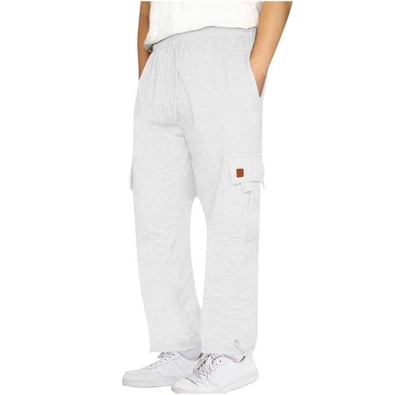 Wavsuf Joggers for Men White Drawstring Sweatpants Pockets for Mens Motion Tight Loose Long Pants White Size S