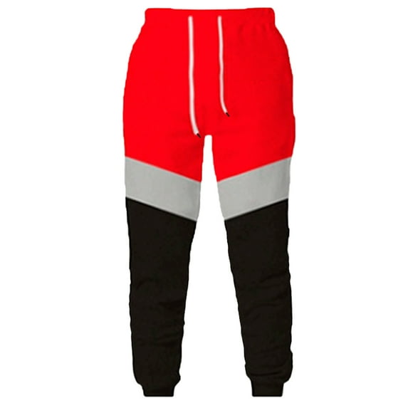 WAVSUF Sports Sweatpants for Men Solid Color Long Sweat Pants Fashionable Motion Casual Long Pants Red Size XL